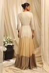 Shop_Ekru_Ivory Silk, Chanderi Embroidery V-neck Sunset Grove Maxi Dress _at_Aza_Fashions