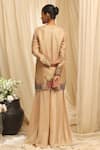 Shop_Ekru_Beige Organza, Bamboo, Taffeta Embroidery V-neck Jacket And Sharara Set _at_Aza_Fashions