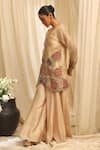 Buy_Ekru_Beige Organza, Bamboo, Taffeta Embroidery V-neck Jacket And Sharara Set _Online_at_Aza_Fashions