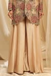 Shop_Ekru_Beige Organza, Bamboo, Taffeta Embroidery V-neck Jacket And Sharara Set _Online_at_Aza_Fashions