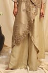 Ekru_Beige Organza, Chanderi, Linen Embroidery, Wild Flower Overlay Jacket Co-ord _Online_at_Aza_Fashions