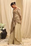 Buy_Ekru_Beige Organza, Chanderi, Linen Embroidery, Wild Flower Overlay Jacket Co-ord _Online_at_Aza_Fashions