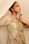 Shop_Ekru_Beige Organza, Chanderi, Linen Embroidery, Wild Flower Overlay Jacket Co-ord _Online_at_Aza_Fashions