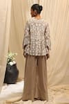 Shop_Ekru_Beige Organza, Chanderi Embroidery Round Neck Halo Bloom Tunic And Palazzo Set _at_Aza_Fashions