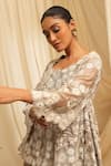 Shop_Ekru_Beige Organza, Chanderi Embroidery Round Neck Halo Bloom Tunic And Palazzo Set _Online_at_Aza_Fashions