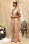 Shop_Ekru_Pink Organza, Taffeta Sequins, Embroidery Round Bloom Wave Blouse And Sharara Set _Online_at_Aza_Fashions