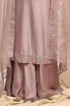 Ekru_Lavender Chanderi, Silk, Organza Embroidery, Beads Round Neck Gulnaar Kurta Set _Online_at_Aza_Fashions