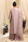 Shop_Ekru_Lavender Chanderi, Silk, Organza Embroidery, Beads Round Neck Gulnaar Kurta Set _at_Aza_Fashions