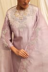 Buy_Ekru_Lavender Chanderi, Silk, Organza Embroidery, Beads Round Neck Gulnaar Kurta Set _Online_at_Aza_Fashions
