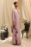 Buy_Ekru_Lavender , Handloom Lace Round Neck Petal Form Drape Set _Online_at_Aza_Fashions