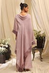 Shop_Ekru_Lavender , Handloom Lace Round Neck Petal Form Drape Set _at_Aza_Fashions