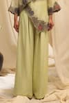 Buy_Ekru_Mint Organza, Linen Embroidery V-neck Floral Cascade Overlay Jacket And Pant Set _Online_at_Aza_Fashions