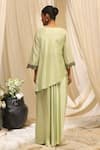 Shop_Ekru_Mint Organza, Linen Embroidery V-neck Floral Cascade Overlay Jacket And Pant Set _at_Aza_Fashions