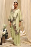 Buy_Ekru_Mint Chanderi, Modal Embroidery Round Geoflora Overlay Jacket And Drape Skirt Set _at_Aza_Fashions