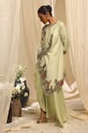 Shop_Ekru_Mint Chanderi, Modal Embroidery Round Geoflora Overlay Jacket And Drape Skirt Set _at_Aza_Fashions
