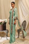 Buy_Ekru_Green Modal, Satin, Organza, Chanderi, Silk Rose Crest Pre-draped Saree Set _Online_at_Aza_Fashions