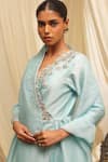 Buy_Ekru_Sky Blue Chanderi, Linen, Organza Sequins, Embroidery Golden Serenity Kurta Set _Online_at_Aza_Fashions