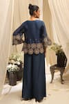 Shop_Ekru_Navy Organza, Linen Embroidery Round Neck Golden Circle Co-ord Set _at_Aza_Fashions