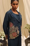 Shop_Ekru_Navy Linen, Satin, Organza Embroidery Botanic Bloom Co-ord Set _Online_at_Aza_Fashions