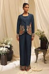 Buy_Ekru_Navy Linen, Satin, Organza Embroidery Botanic Bloom Co-ord Set _at_Aza_Fashions