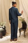 Shop_Ekru_Navy Linen, Satin, Organza Embroidery Botanic Bloom Co-ord Set _at_Aza_Fashions