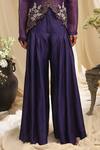 Ekru_Purple Organza, Silk, Bamboo Embroidery Round Neck Jacket And Pant Set _Online_at_Aza_Fashions