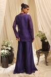 Shop_Ekru_Purple Organza, Silk, Bamboo Embroidery Round Neck Jacket And Pant Set _at_Aza_Fashions