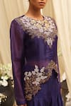 Shop_Ekru_Purple Organza, Silk, Bamboo Embroidery Round Neck Jacket And Pant Set _Online_at_Aza_Fashions