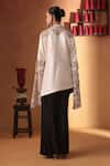 Shop_Ekru_Ivory Chanderi, Modal, Satin Embroidery Gulistan Jacket And Draped Skirt Set _at_Aza_Fashions