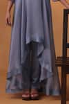 Ekru_Blue Organza, Cotton Satin Embroidery Round Bluish Grey Chandrika Co-ord Set _Online_at_Aza_Fashions
