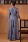 Shop_Ekru_Blue Organza, Cotton Satin Embroidery Round Bluish Grey Chandrika Co-ord Set _at_Aza_Fashions