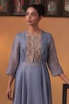 Buy_Ekru_Blue Organza, Cotton Satin Embroidery Round Bluish Grey Chandrika Co-ord Set _Online_at_Aza_Fashions