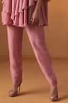 Ekru_Pink Chiffon, Linen Beads, Sequins V-neck Muskaan Top With Cigarette Pant _Online_at_Aza_Fashions