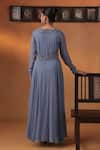 Shop_Ekru_Blue Georgette, Organza Embroidery V-neck Noorani Drape Gown _at_Aza_Fashions