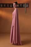 Ekru_Pink Chanderi, Georgette Round Neck Aab-e-bahar Gown _Online_at_Aza_Fashions
