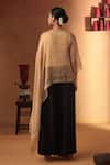 Shop_Ekru_Gold Tissue, Linen Embroidery V-neck And Black Draped Top With Palazzo _at_Aza_Fashions