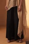 Ekru_Gold Tissue, Linen Embroidery V-neck And Black Draped Top With Palazzo _Online_at_Aza_Fashions