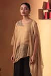 Buy_Ekru_Gold Tissue, Linen Embroidery V-neck And Black Draped Top With Palazzo _Online_at_Aza_Fashions