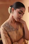 Shop_Ekru_Gold Tissue, Linen Embroidery V-neck And Black Draped Top With Palazzo _Online_at_Aza_Fashions
