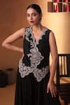 Buy_Ekru_Black Silk Embroidery V-neck Zarqaa Waistcoat And Palazzo Set _Online_at_Aza_Fashions