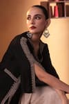 Buy_Ekru_Black Linen, Satin, Tissue Embroidery V-neck Ziyaan Jacket And Sharara Set _Online_at_Aza_Fashions
