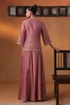 Shop_Ekru_Pink Organza, Silk Embroidery High Neck Canyon Rose Jacket And Pant Set _at_Aza_Fashions