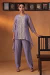 Buy_Ekru_Lavender Organza, Linen Embroidery Round Neck Haze Co-ord Set _at_Aza_Fashions
