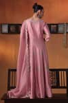 Shop_Ekru_Pink Chanderi, Organza Embroidery Round Neck Raag-e-noor Anarkali Kurta Set _at_Aza_Fashions