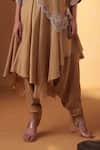 Ekru_Gold Organza, Chanderi, Linen Embroidery V-neck Co-ord Set _Online_at_Aza_Fashions