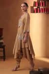 Buy_Ekru_Gold Organza, Chanderi, Linen Embroidery V-neck Co-ord Set _Online_at_Aza_Fashions