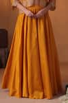 Ekru_Mustard Organza, Chanderi Embroidery Round Swarna Leher Jacket And Lehenga Set _Online_at_Aza_Fashions