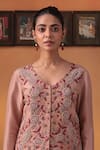 Buy_Ekru_Pink Chiffon, Silk, Linen Sequins, Embroidery Genda Phool Jacket And Lehenga Set _Online_at_Aza_Fashions