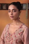 Shop_Ekru_Pink Chiffon, Silk, Linen Sequins, Embroidery Genda Phool Jacket And Lehenga Set _Online_at_Aza_Fashions