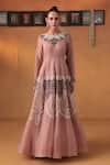 Buy_Ekru_Pink Organza Embroidery Round Neck Gown _at_Aza_Fashions